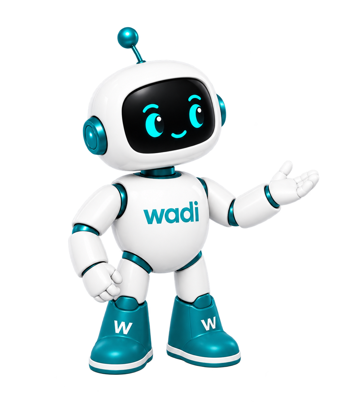 The Wadi assistant character introducing Ask Wadi, the AI business assistant for small businesses